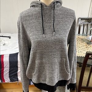 Old Navy Women's Grey Waffle-Knit Hooded Pullover